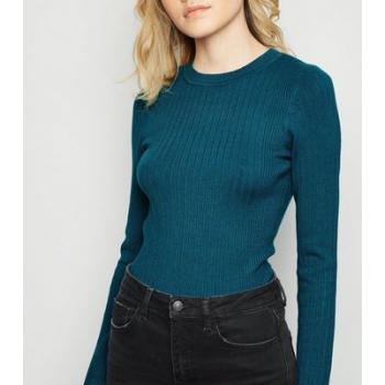 Teal Ribbed Crew Neck Jumper