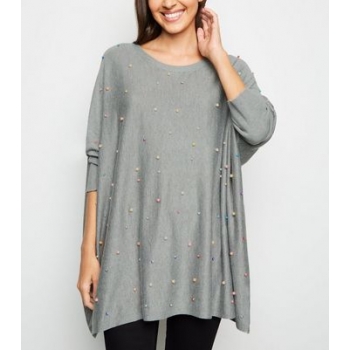 Blue Vanilla Pale Grey Faux Pearl Oversized Jumper