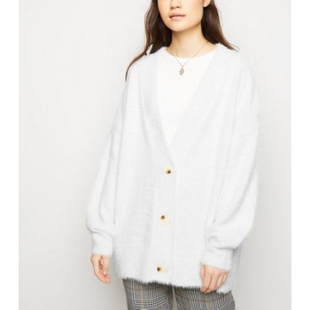 Off White Fluffy Oversized Cardigan