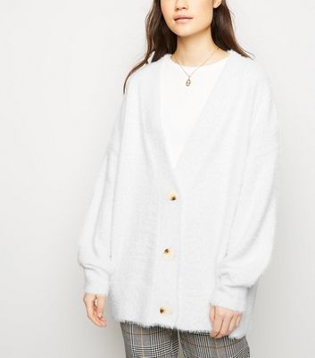 Off White Fluffy Oversized Cardigan