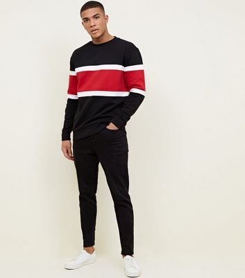 Black Colour Block Crew Neck Sweatshirt