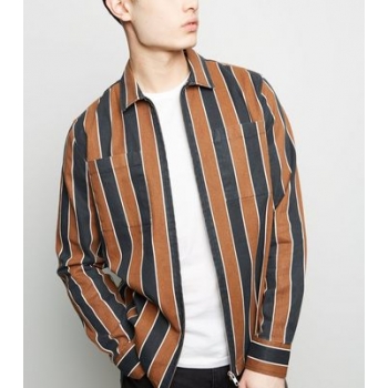 Tan Vertical Stripe Long Sleeve Light Jacket