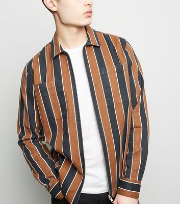 Tan Vertical Stripe Long Sleeve Light Jacket