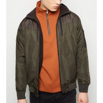 Dark Green and Grey Colour Block Reversible Bomber Jacket