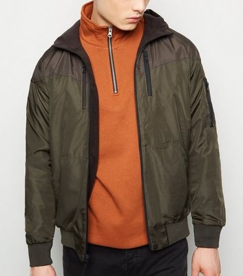 Dark Green and Grey Colour Block Reversible Bomber Jacket