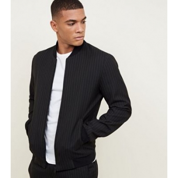 Black Pin Stripe Bomber Jacket