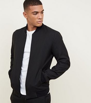 Black Pin Stripe Bomber Jacket