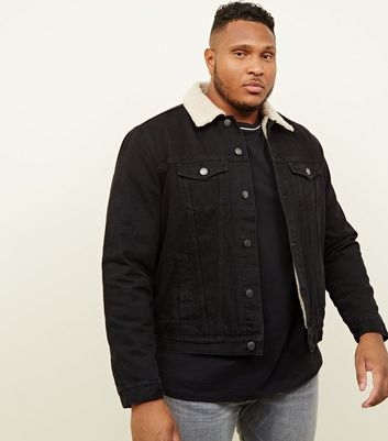 Plus Size Black Washed Denim Borg Lined Jacket