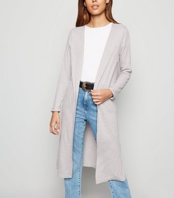 Cream Fine Knit Rib Longline Cardigan