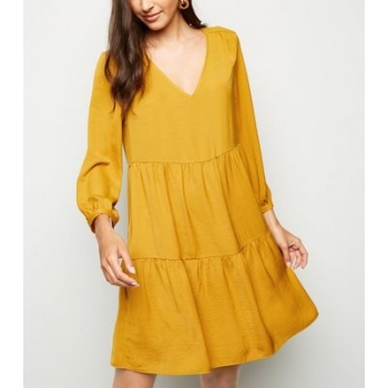 Yellow Herringbone Smock Dress