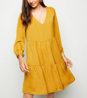 Yellow Herringbone Smock Dress