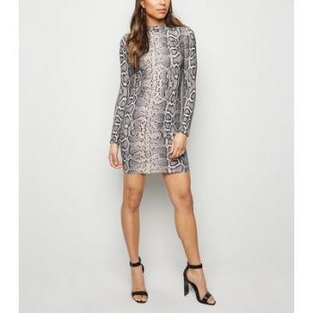 Grey Snake Print Glitter Bodycon Dress