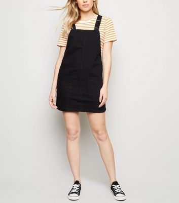 Black Buckle Denim Pinafore Dress