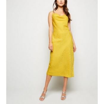 Yellow Zebra Satin Cowl Neck Midi Dress