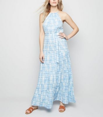 Blue Tie Dye Halterneck Maxi Dress