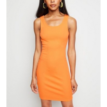 Bright Orange Neon Ribbed Bodycon Dress