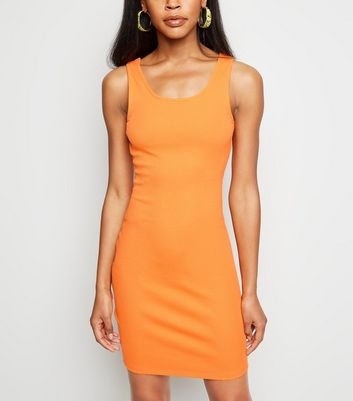 Bright Orange Neon Ribbed Bodycon Dress