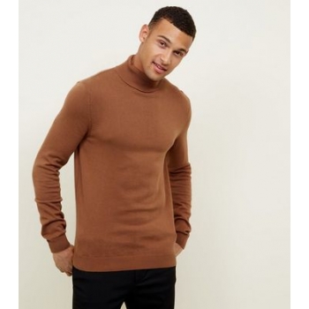 Camel Ribbed Roll Neck Jumper