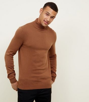 Camel Ribbed Roll Neck Jumper