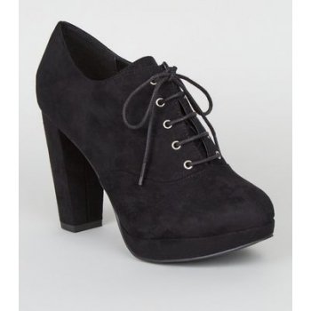 Wide Fit Black Suedette Lace Up Shoe Boots