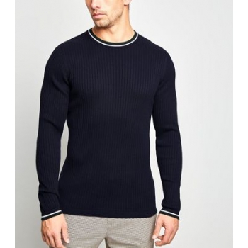 Navy Ringer Neck Muscle Fit Jumper