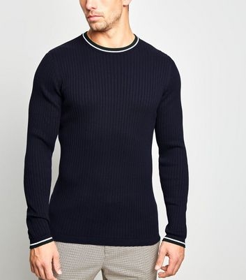 Navy Ringer Neck Muscle Fit Jumper