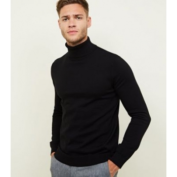 Black Ribbed Roll Neck Jumper