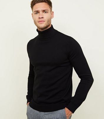 Black Ribbed Roll Neck Jumper