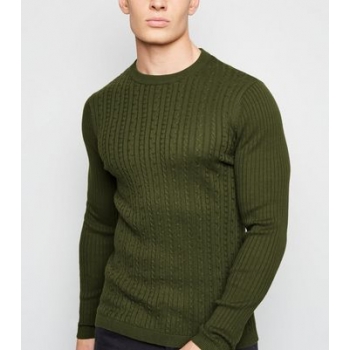 Khaki Long Sleeve Cable Knit Jumper