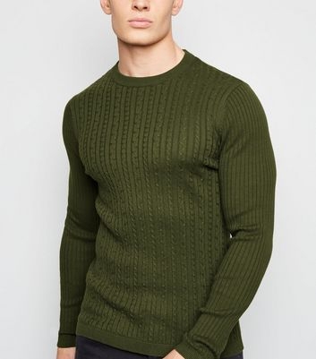 Khaki Long Sleeve Cable Knit Jumper