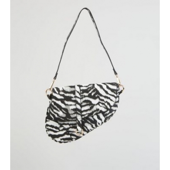 Black Faux Zebra Asymmetric Saddle Bag