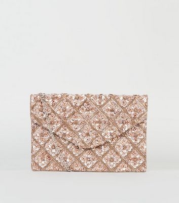 Rose Gold Sequin Bead Clutch Bag