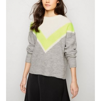 Grey Neon Chevron Colour Block Jumper