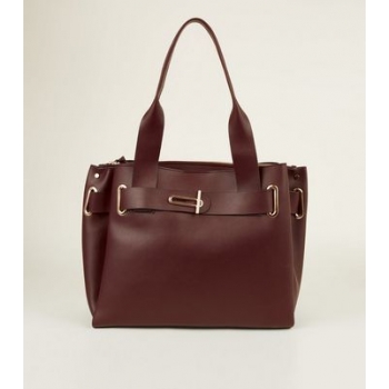 Burgundy Buckle Trim Slouch Tote Bag