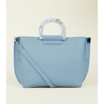 Pale Blue Marble Effect Handle Tote Bag