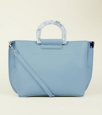 Pale Blue Marble Effect Handle Tote Bag