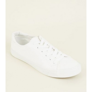 White Leather-Look Lace Up Trainers