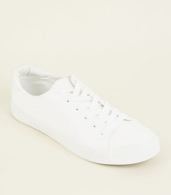 White Leather-Look Lace Up Trainers