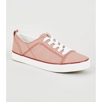 Pink Contrast Stitch Lace-Up Trainers