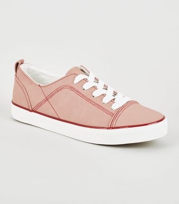 Pink Contrast Stitch Lace-Up Trainers