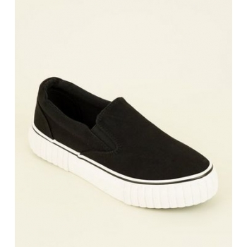 Black Canvas Slip On Chunky Trainers