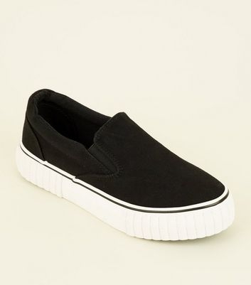 Black Canvas Slip On Chunky Trainers