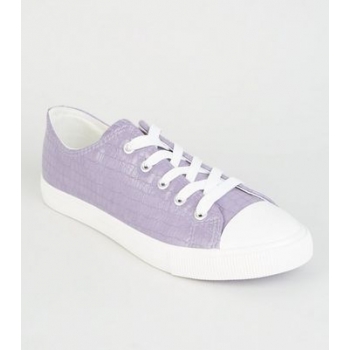 Lilac Faux Croc Lace Up Trainers