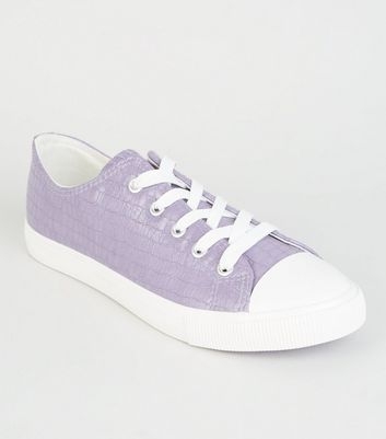 Lilac Faux Croc Lace Up Trainers