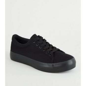 Black Canvas Lace Up Flatform Trainers