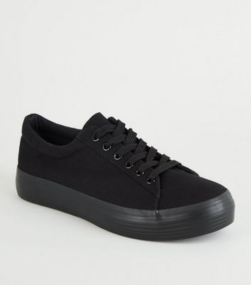 Black Canvas Lace Up Flatform Trainers