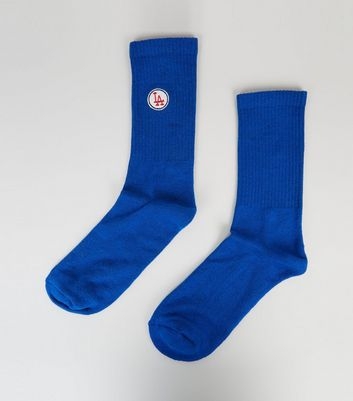 Bright Blue LA Embroidered Socks