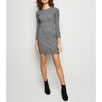 Tokyo Doll Grey Ribbed Popper Sleeve Bodycon Dress