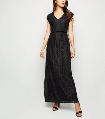 Mela Black Glitter Stripe Lace Maxi Dress