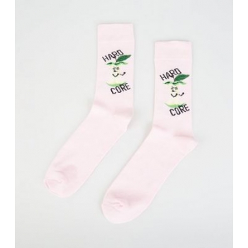 Pink Hard Core Apple Slogan Socks